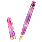 Asvine P20 Piston Fountain Pen Gradual Purple Resin, Iridium Medium Nib Gold Trim Smooth Writer Collection with Case Set